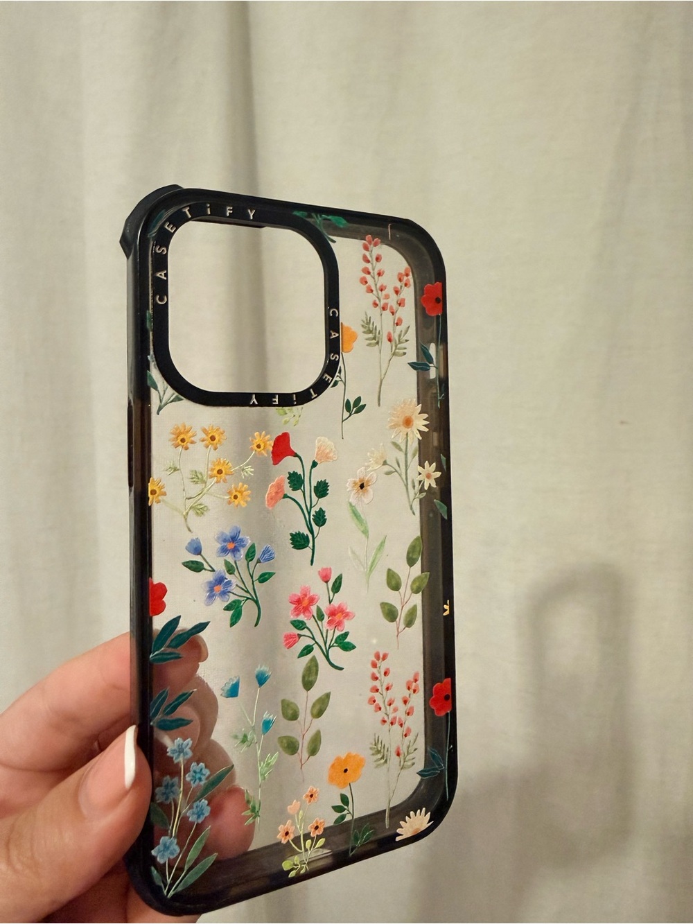 Casetify Clear Floral Phone Case with Black Frame and Multicolor Blooms